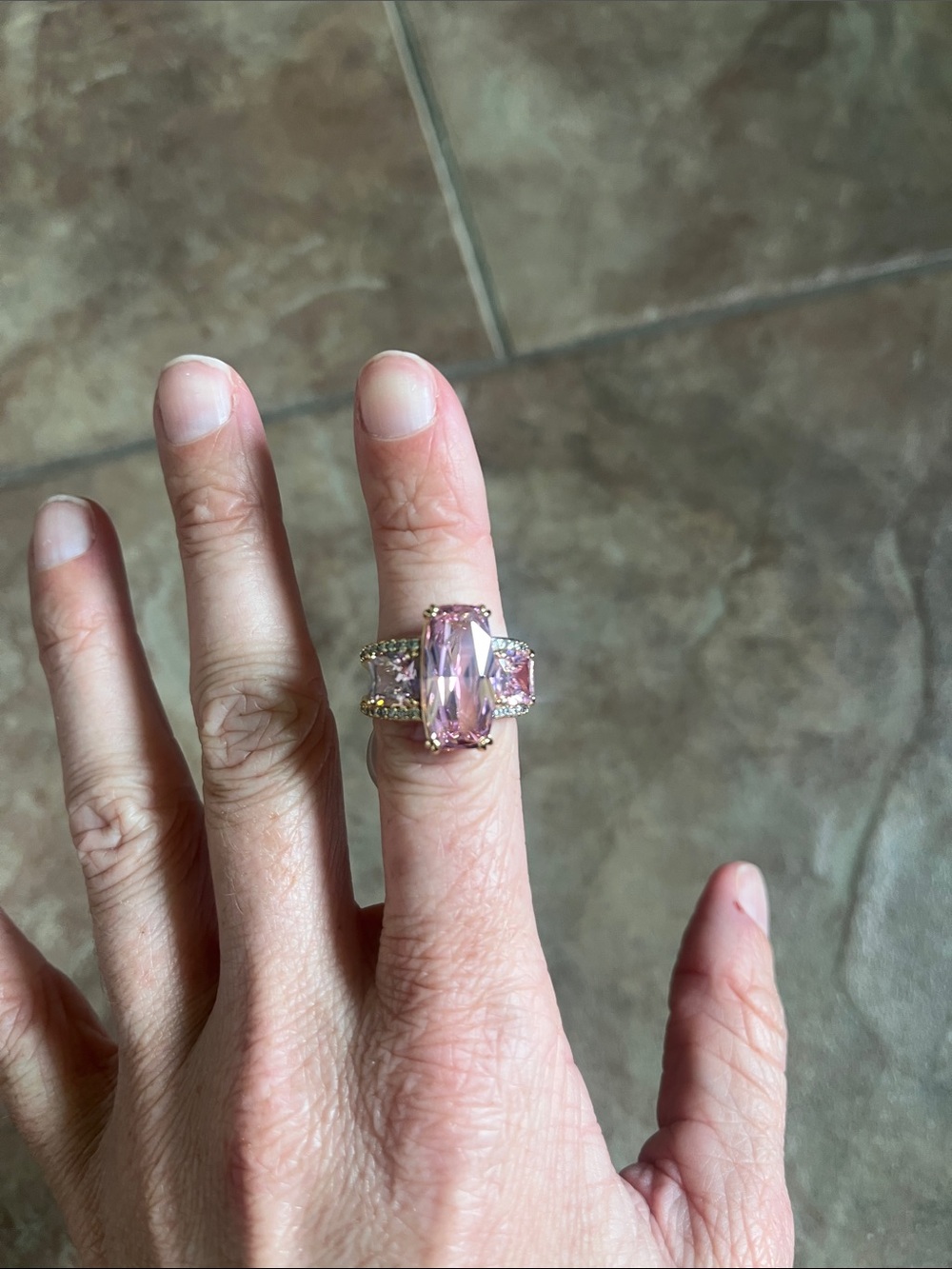 Gold-Tone Pink Crystal Cocktail Ring for Women